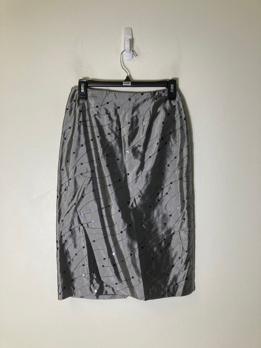 Emma Black Silver Midi Pencil Skirt with Sequin Detailing Sz 6